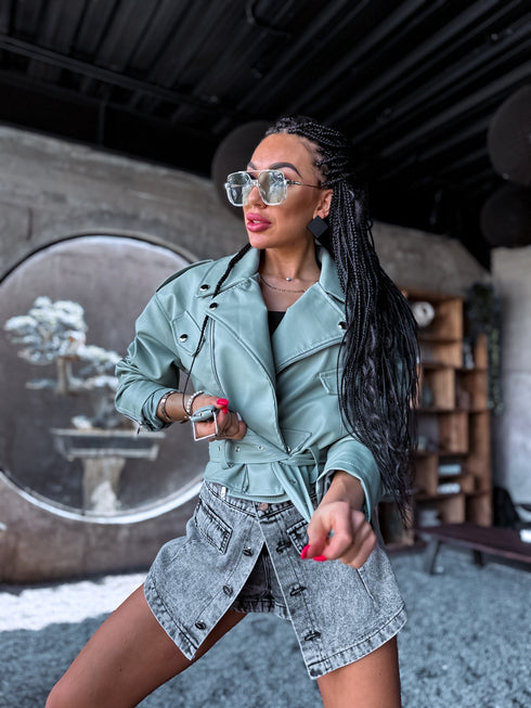 Crop faux leather jacket MU03 - pistachio green