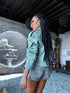 Crop faux leather jacket MU03 - pistachio green