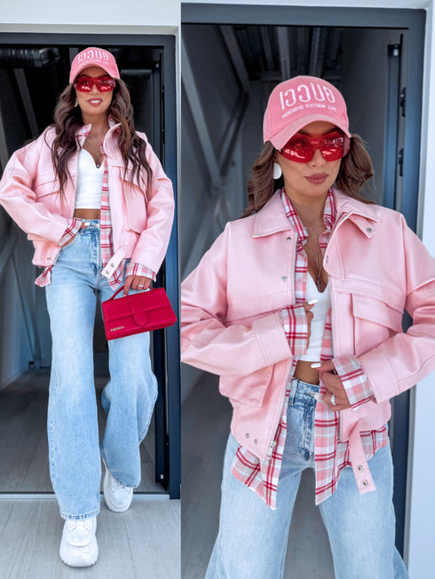 Faux Leather Jacket "SILENT STORM" S-6202 - SOFT PINK