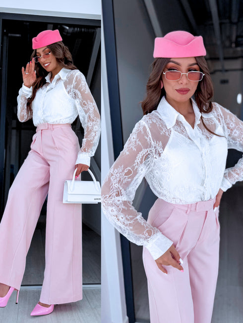 2in1 mežģīņu blūze "BOHO 10237" - BALTA
