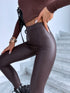 Leather imitation leggings "SEPTEMBER LEVEL UP" - CHOCO