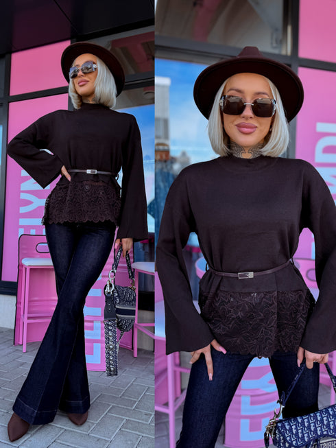 Džemperis + josta "PARIS LACE 06190" - CHOCO