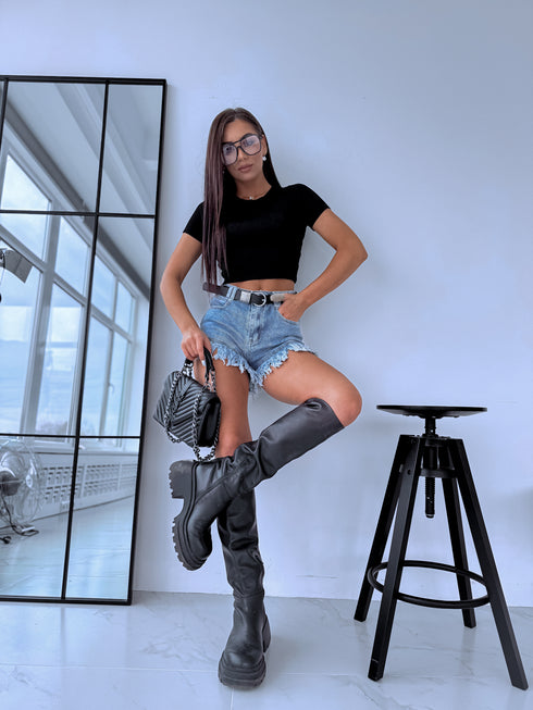 Džinsa šorti ar bārkstīm "MANNERS TR410" - TUMŠI ZILI