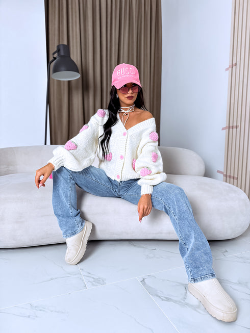 Adīta vilnos striukė "SWEET RASPBERRY" - KRĖMBALTA