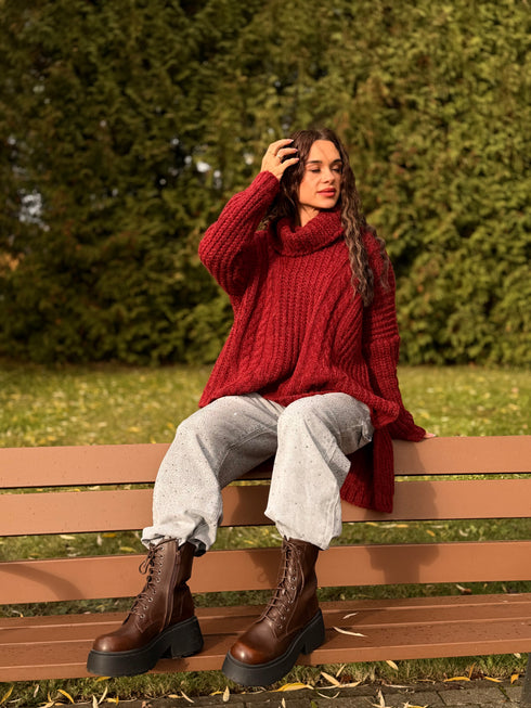 ELYNDI удлиненный шерстяной свитер - красный