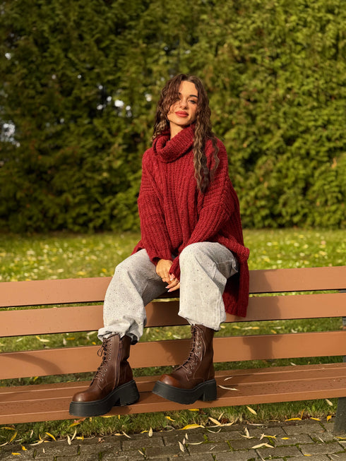 ELYNDI удлиненный шерстяной свитер - красный