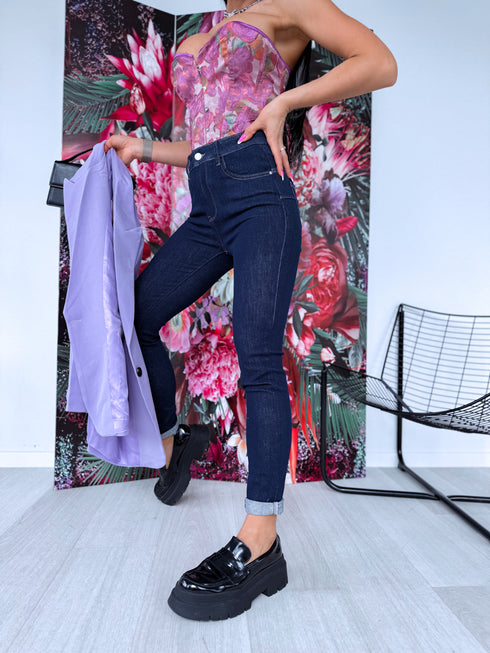 "ROYAL INDIGO" push-up džinsa bikses C059 - TUMŠI ZILAS