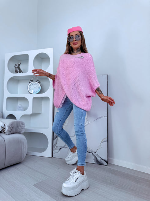 Мохеровая оверсайз жилетка "POSES" 84236 - НЕЖНО-РОЗОВАЯ