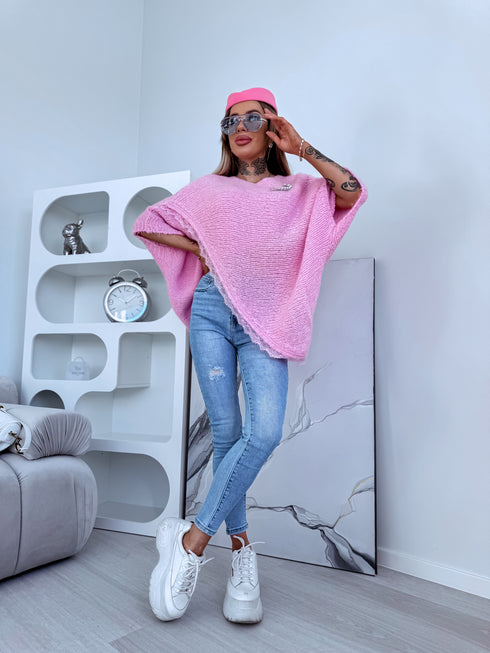 Мохеровая оверсайз жилетка "POSES" 84236 - НЕЖНО-РОЗОВАЯ