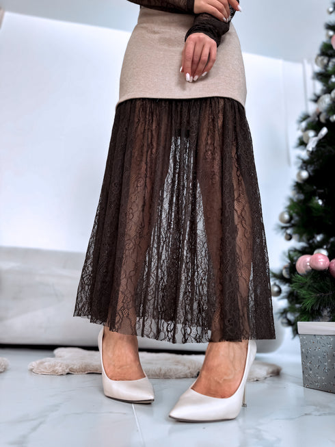 Knitted dress "ICE QUEEN 55890" - CHOCO WITH BEIGE