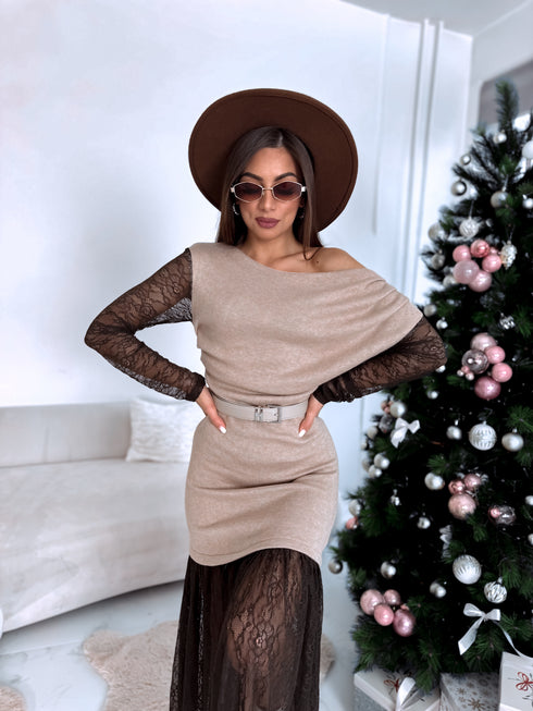 Knitted dress "ICE QUEEN 55890" - CHOCO WITH BEIGE