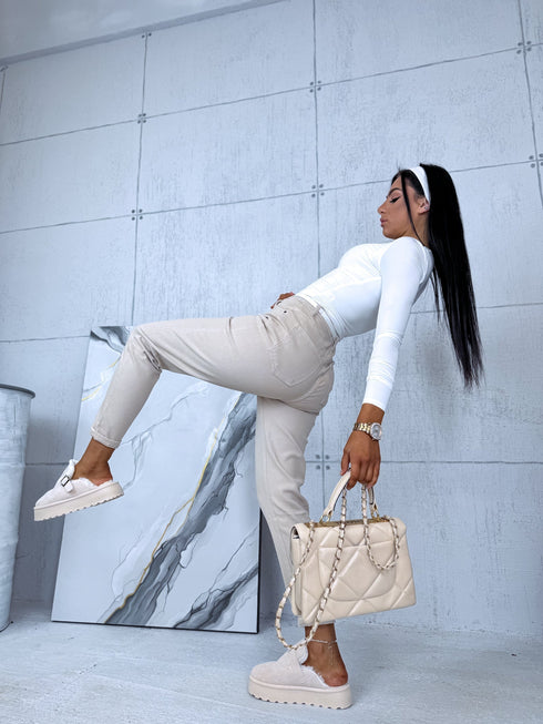 MOM FIT jeans "SPRING" 7855-10 - BEIGE PRE-ORDER