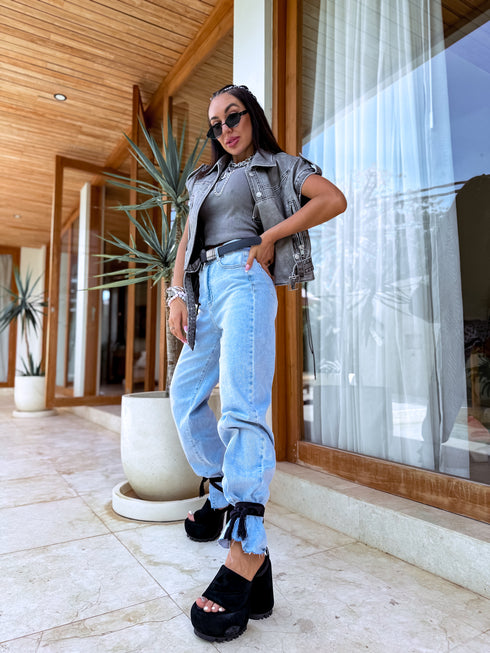 Ādas imitācijas VIRSJAKA/VESTE "LOLLY" - PELĒKA