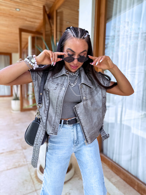 Faux leather JACKET/VEST "LOLLY" - GREY