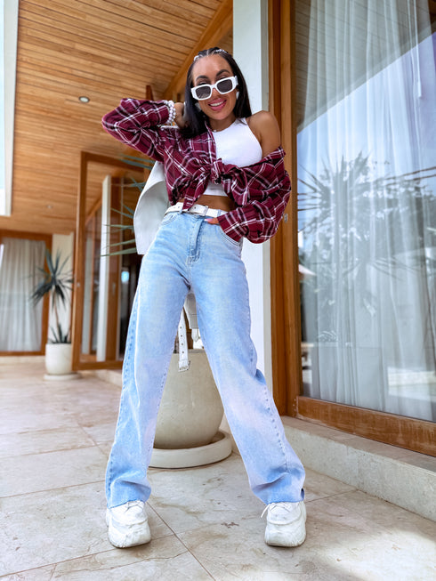 Ripped shirt "TEXAS" ME207 - BURGUNDY