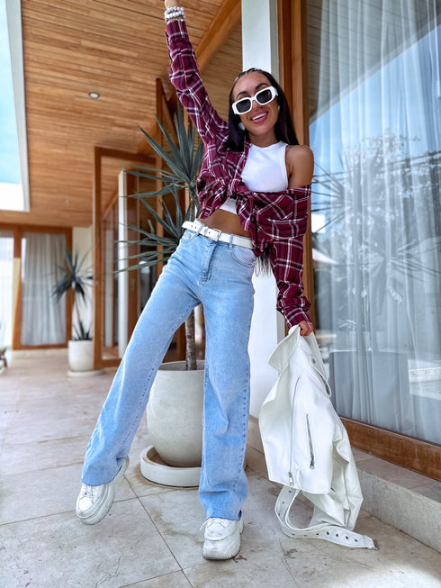 Ripped shirt "TEXAS" ME207 - BURGUNDY