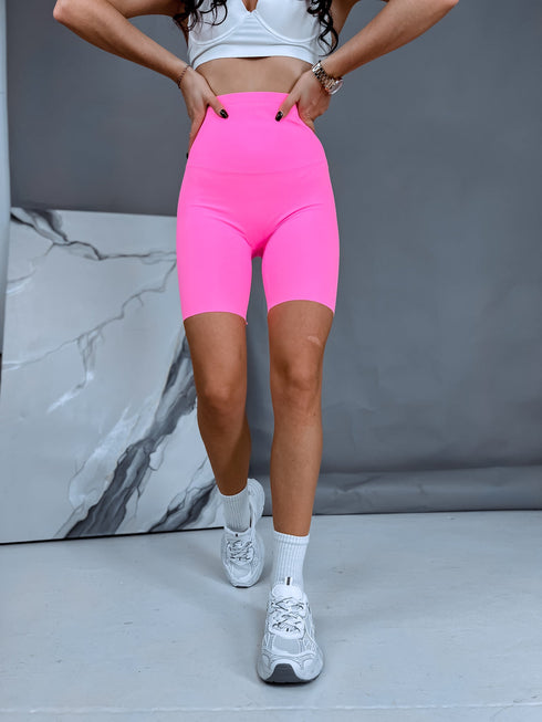 Deceptive shorts with EXTRA high waist - neon pink