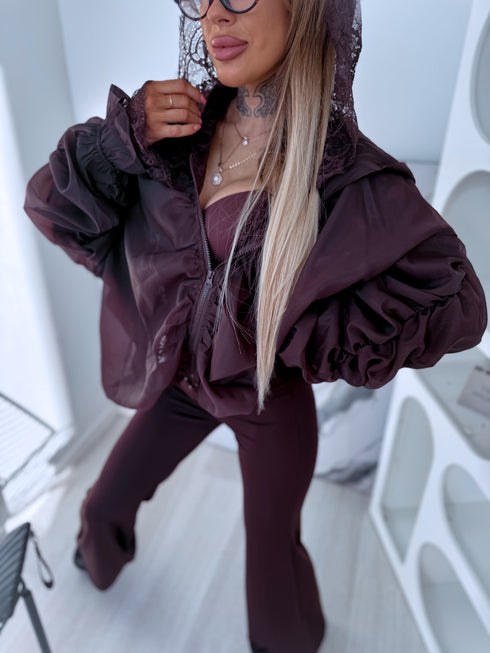 Jacket with lace lining "NECTAR V11002" - CHOCO