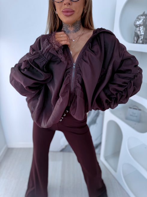 Jacket with lace lining "NECTAR V11002" - CHOCO