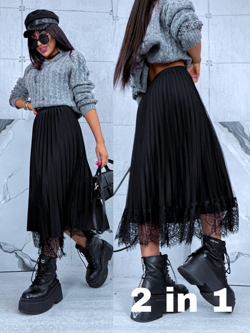 DIVPUSĖS, GOFRUOTOS sijonas su juodu tiuliu - JUODI