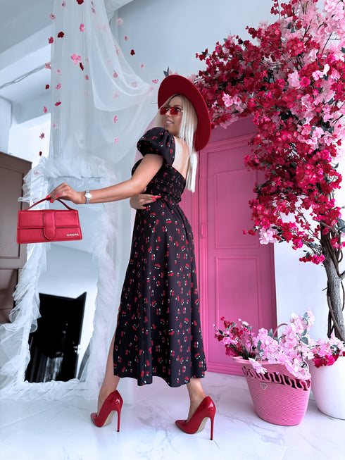 Dress with cherry print 74 "What is love?" - black
