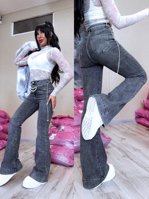 FLARED džinsa bikses "PURE GREY" 8575