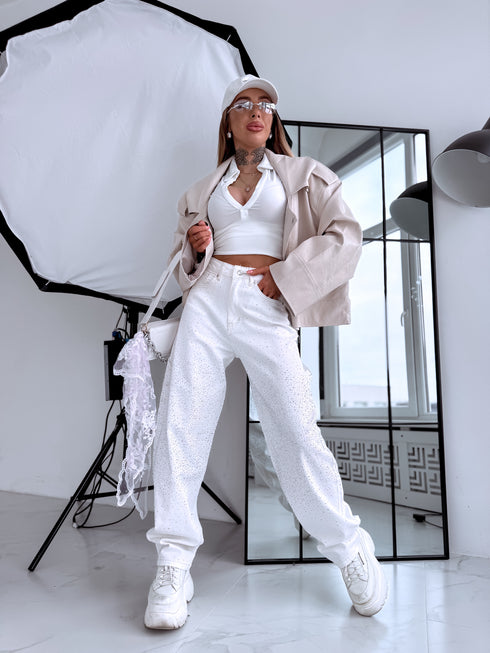 Джинсы "MORGANITE SHINE A3371" - кремово-белые