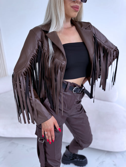 "MOONSTONE 4359" crop jacket - choco