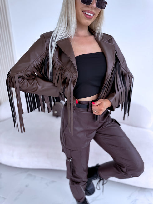 "MOONSTONE 4359" crop jacket - choco