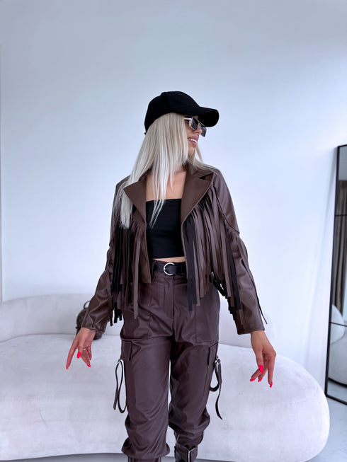 "MOONSTONE 4359" crop jacket - choco