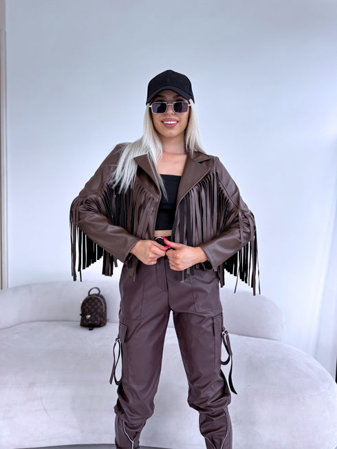 "MOONSTONE 4359" crop jacket - choco