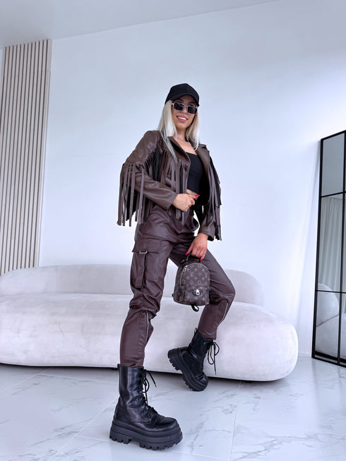 "MOONSTONE 4359" crop jacket - choco