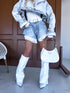 Denim shorts with ruffles "WAVE FIT" PJ7199 - LIGHT BLUE