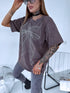 GRAY-BROWN, ONE SIZE extended T-shirt "CRYSTAL BOW"