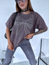 GRAY-BROWN, ONE SIZE extended T-shirt "CRYSTAL BOW"