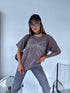 GRAY-BROWN, ONE SIZE extended T-shirt "CRYSTAL BOW"