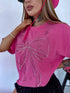 PINK, ONE SIZE extended T-shirt "CRYSTAL BOW"