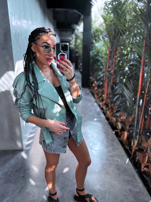 Crop faux leather jacket MU03 - pistachio green