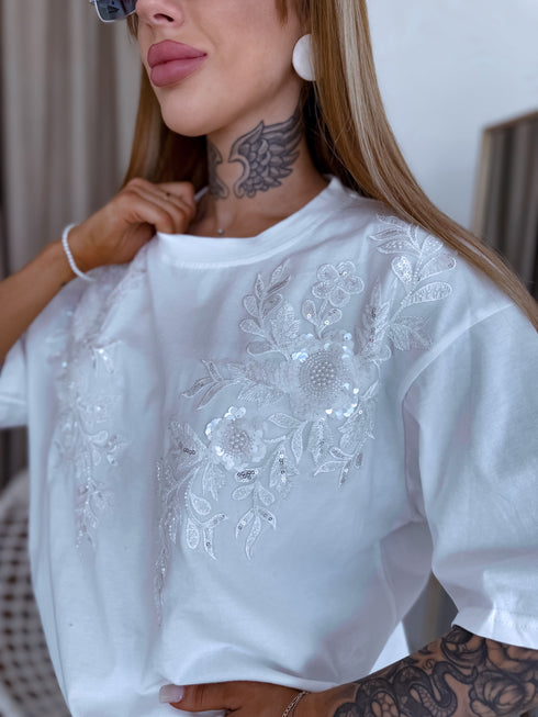 ONE SIZE T-krekls "THE FLOWER FLITTER" - BALTS