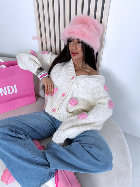 Adīta vilnos striukė "SWEET RASPBERRY" - KRĖMBALTA