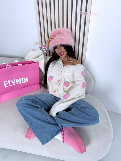 Adīta vilnos striukė "SWEET RASPBERRY" - KRĖMBALTA