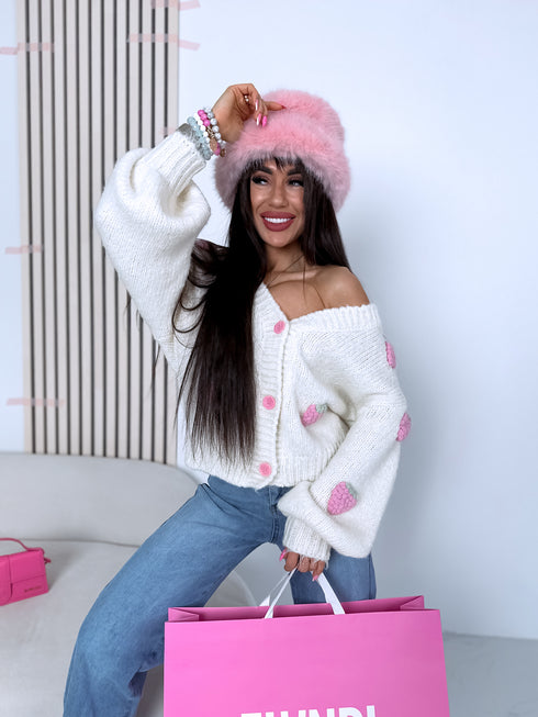 Adīta vilnos striukė "SWEET RASPBERRY" - KRĖMBALTA