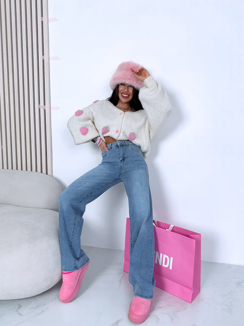 Adīta vilnos striukė "SWEET RASPBERRY" - KRĖMBALTA