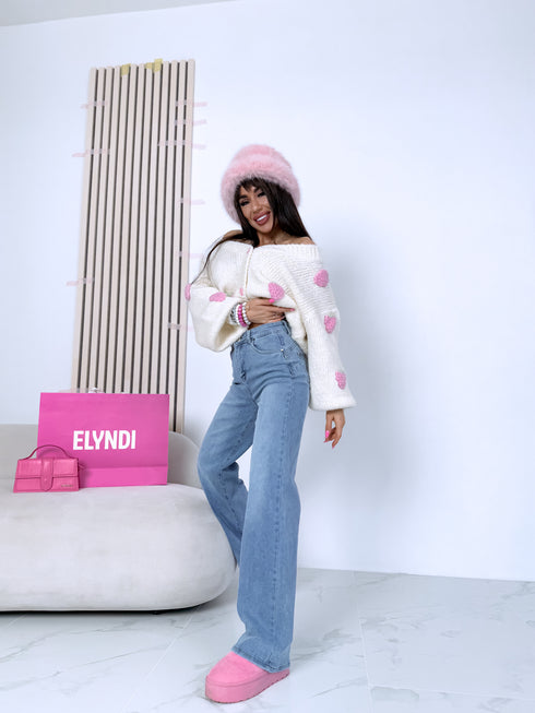 Adīta vilnos striukė "SWEET RASPBERRY" - KRĖMBALTA