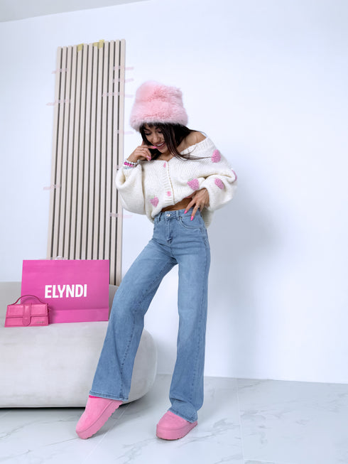 Adīta vilnos striukė "SWEET RASPBERRY" - KRĖMBALTA