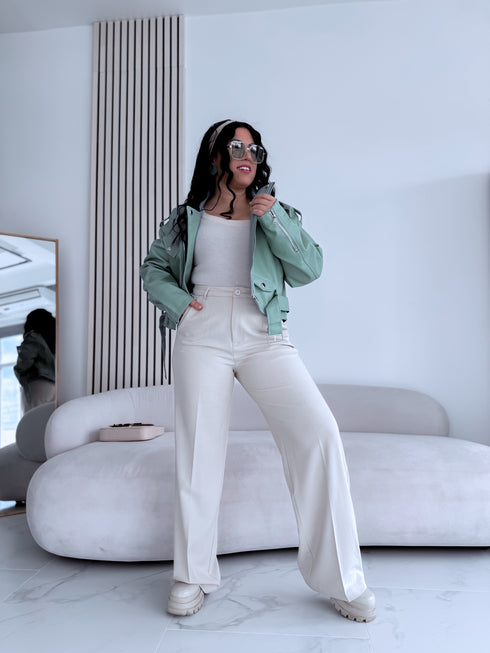 Crop faux leather jacket MU03 - pistachio green