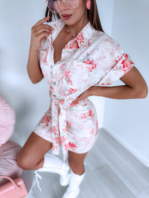 Džinsinė suknelė + diržas "ROSITA TR0879-2" - ROŽINĖ