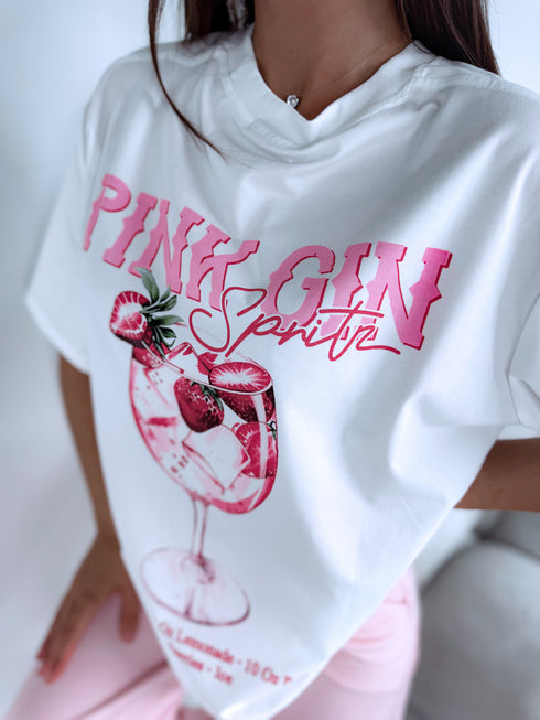 Marškinėliai "PINK GIN" KX8217 - BALTI