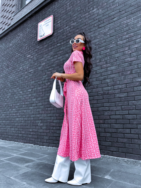 PINK button-up, long dress "JAPAN"