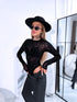 ROSE pattern mesh bodysuit "TO BLOOM HS9735" - BLACK